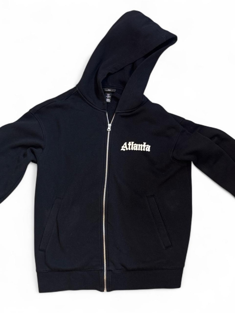 H&M Black Zip-Up Hoodie with 'Atlanta' Chest Print